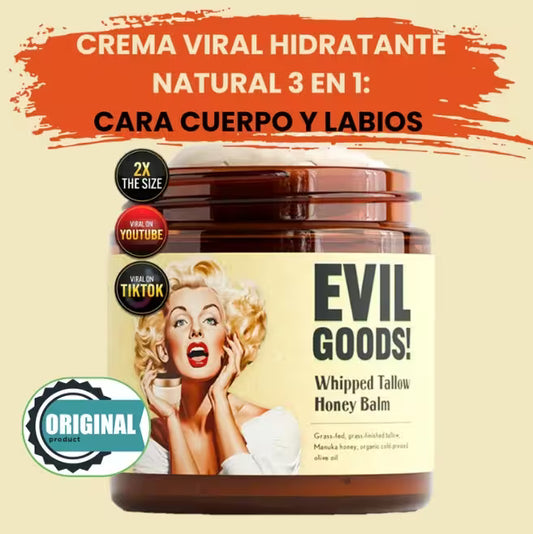 EVIL GOODS, CREMA DE SEBO DE RES ORIGINAL, ELIMINA ARRUGAS, QUITA EL ACNE Y TE PONE LA PIEL RELUCIENTE.